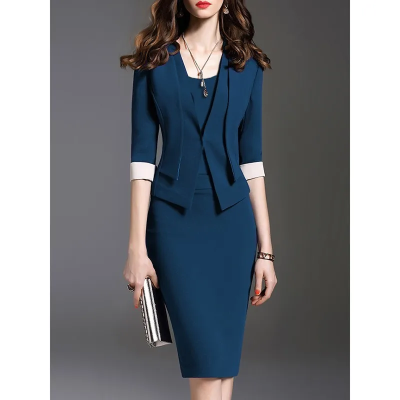 Women Business Office Dress Summer 2019 Blue Plus Size Pencil Dress Patchwork Tunic Midi Dress Elegant Office Dress For Women
Women Business Office Dress Summer 2019 Blue Plus Size Pencil Dress Patchwork Tunic Midi Dress Elegant Office Dress For Women