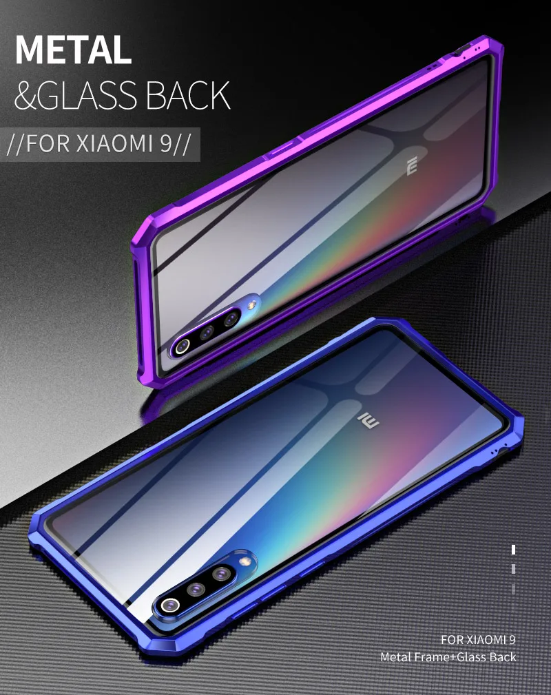 Xiaomi 9 бампер Mi металлический каркас чехол с прозрачным закаленным стеклом задняя