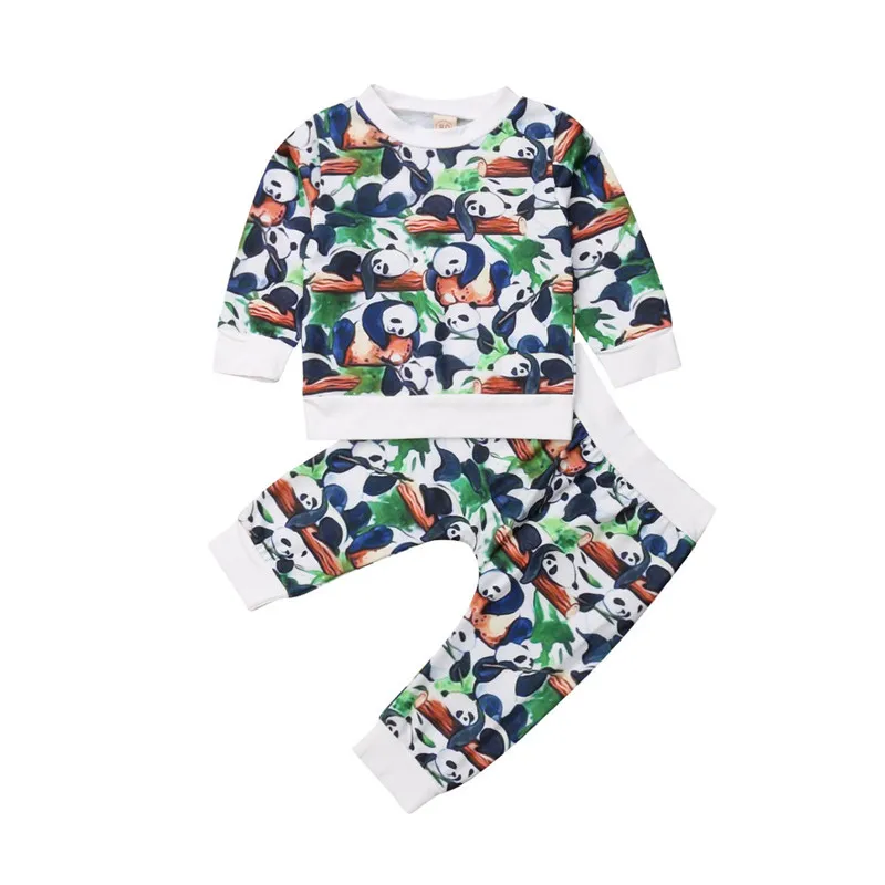 2Pcs Autumn Spring Panda Clothes For Boys Girls 2019 Casual Newborn Baby Boy Girl Long Sleeve Tops Hoodie+Pants Outfits Set | Детская
