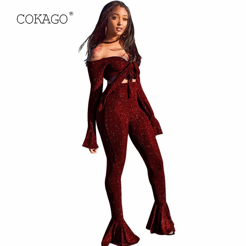 COKAGO Summer Sexy 2 Piece Set Women Pant And Top Flare Long Sleeve V Neck Bow Bandge Tops Plus Size Womens Two Piece Sets 2019
COKAGO Summer Sexy 2 Piece Set Women Pant And Top Flare Long Sleeve V Neck Bow Bandge Tops Plus Size Womens Two Piece Sets 2019