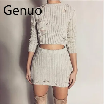 Women Autumn Knitted Dress Sexy 2 Piece Set Fashion Hollow Out Holes Bodycon Mini Dress Sexy Crop Top Ladies Two Piece Set
Women Autumn Knitted Dress Sexy 2 Piece Set Fashion Hollow Out Holes Bodycon Mini Dress Sexy Crop Top Ladies Two Piece Set