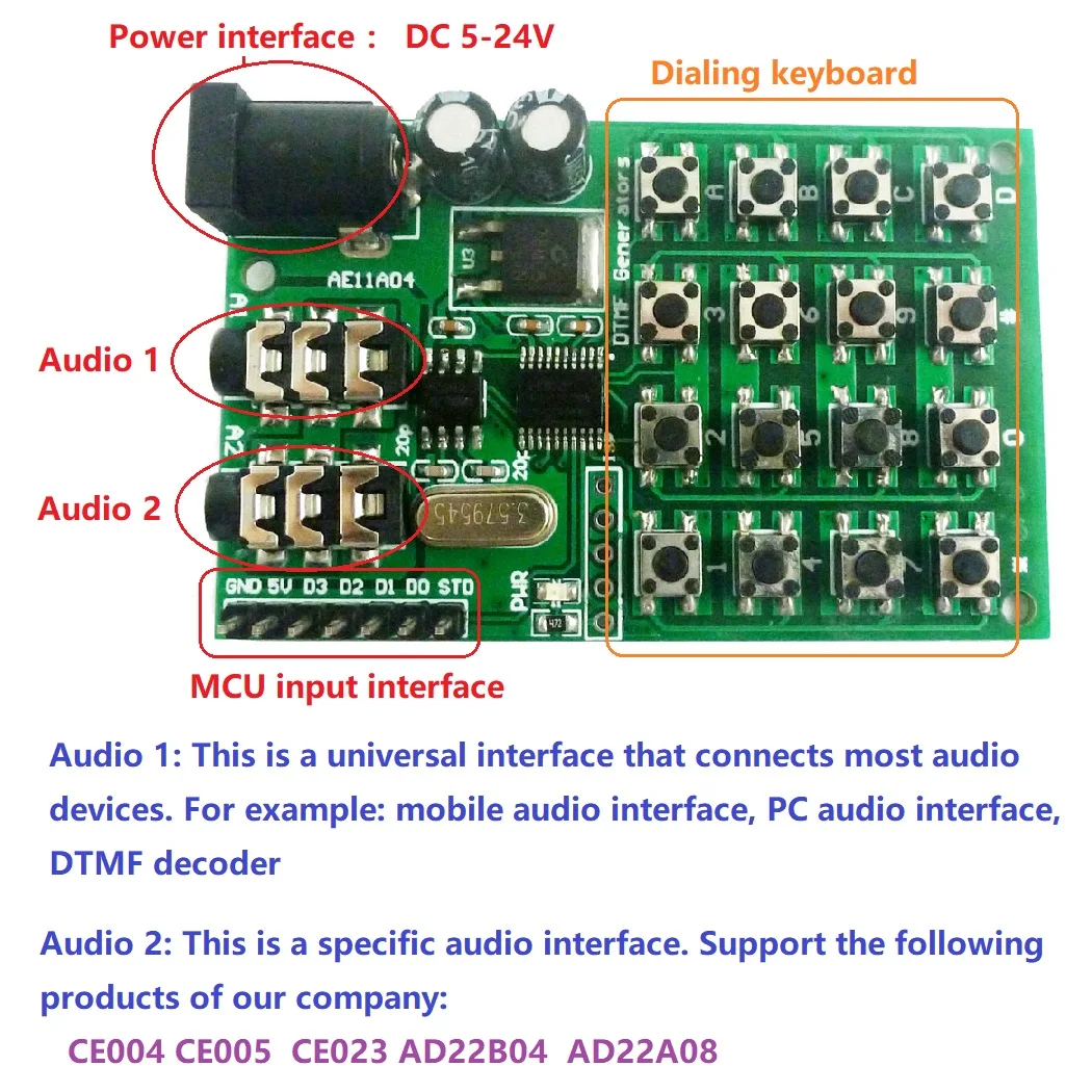 DTMF Generator Encoder Transmitter Module Dialing keyboard MCU control for PC Interphone Mobile audio Smart home
DTMF Generator Encoder Transmitter Module Dialing keyboard MCU control for PC Interphone Mobile audio Smart home