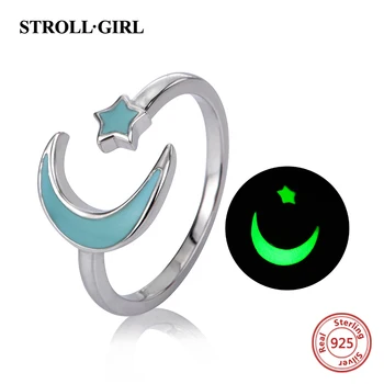 Strollgirl Authentic 925 Sterling Silver Moon&star Glowing Adjustable Open Ring Diy Design Fashion Jewelry Making for Women Gift 
Strollgirl Authentic 925 Sterling Silver Moon&star Glowing Adjustable Open Ring Diy Design Fashion Jewelry Making for Women Gift