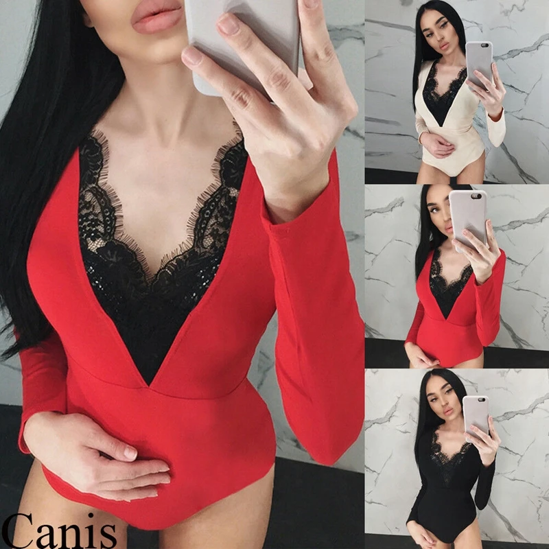 Sexy Women V-Neck Long Sleeve Stretch Leotard Lace Bodysuit Romper Top Blouse
Sexy Women V-Neck Long Sleeve Stretch Leotard Lace Bodysuit Romper Top Blouse
