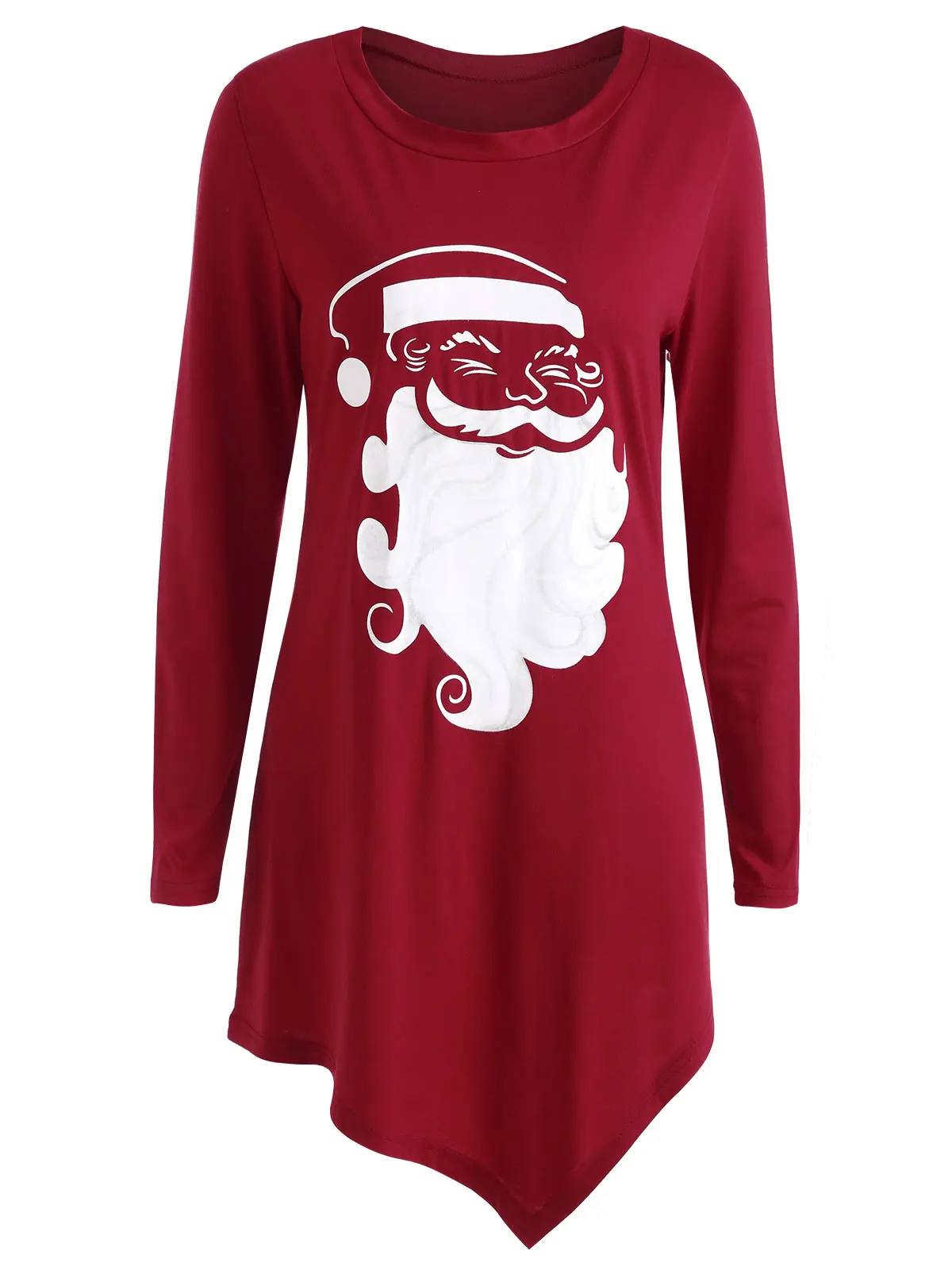 

Wipalo Plus Size Long Sleeve Graphic Christmas Santa Claus T-Shirt Casual Women Asymmetric Tunic Tee Female T-Shirt Pullover 5XL