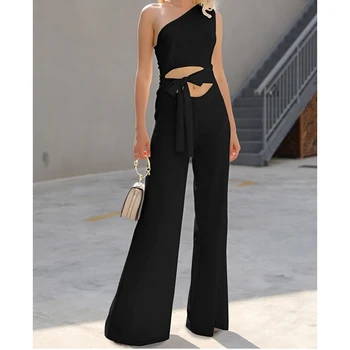 Chic Office Lady One Shoulder Jumpsuits New Fashion Women Solid Hollow Out Lace Up High Street Jumpsuit Female Formal Trousers
Chic Office Lady One Shoulder Jumpsuits New Fashion Women Solid Hollow Out Lace Up High Street Jumpsuit Female Formal Trousers