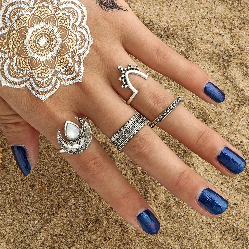New Vintage Opal Knuckle Rings Set for Women Boho Silver Zinc Alloy Carved Moon Party Jewelry Anel Feminino
New Vintage Opal Knuckle Rings Set for Women Boho Silver Zinc Alloy Carved Moon Party Jewelry Anel Feminino