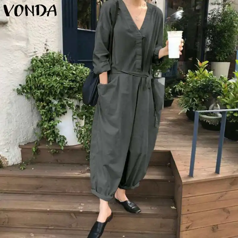 2019 VONDA Vintage Sexy Rompers Womens Jumpsuit V Neck Long Jumpsuit Long Sleeve Overalls Casual Beach Playsuit Plus Bodysuit
2019 VONDA Vintage Sexy Rompers Womens Jumpsuit V Neck Long Jumpsuit Long Sleeve Overalls Casual Beach Playsuit Plus Bodysuit