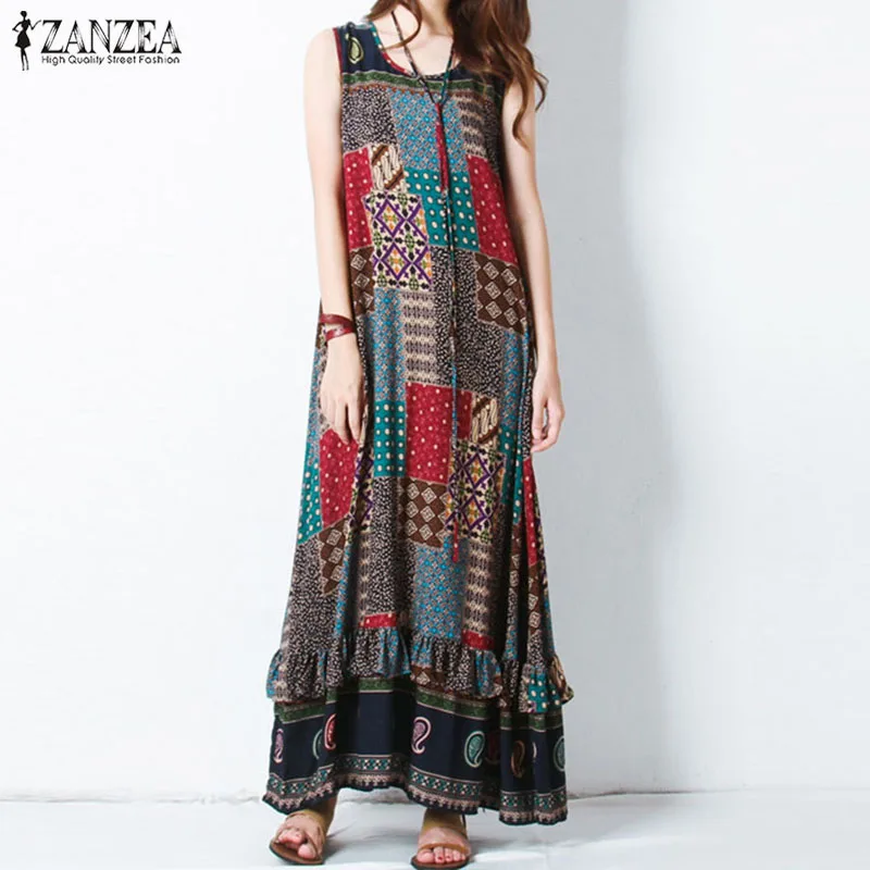 Women Bohemian Summer Dress ZANZEA O Neck Sleeveless Floral Printed Long Dress Ladies Ruffles Vestido Loose Robe Maxi Sundress
Women Bohemian Summer Dress ZANZEA O Neck Sleeveless Floral Printed Long Dress Ladies Ruffles Vestido Loose Robe Maxi Sundress