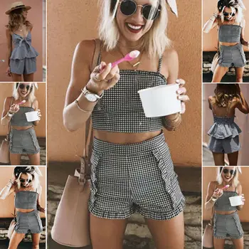2 Pcs Summer Women Fashion Lace Up Plaid Crop Top Shorts Two Piece Set Casual Plaid Suits
2 Pcs Summer Women Fashion Lace Up Plaid Crop Top Shorts Two Piece Set Casual Plaid Suits
