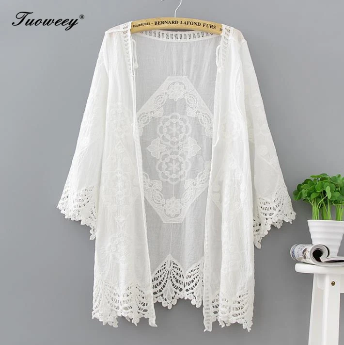 Cotton Summer Tops embroidery Fashion Casual White Shirt floral Long Women Clothes 3/4 Sleeve Loose Blouse Kimono Cardigan
Cotton Summer Tops embroidery Fashion Casual White Shirt floral Long Women Clothes 3/4 Sleeve Loose Blouse Kimono Cardigan