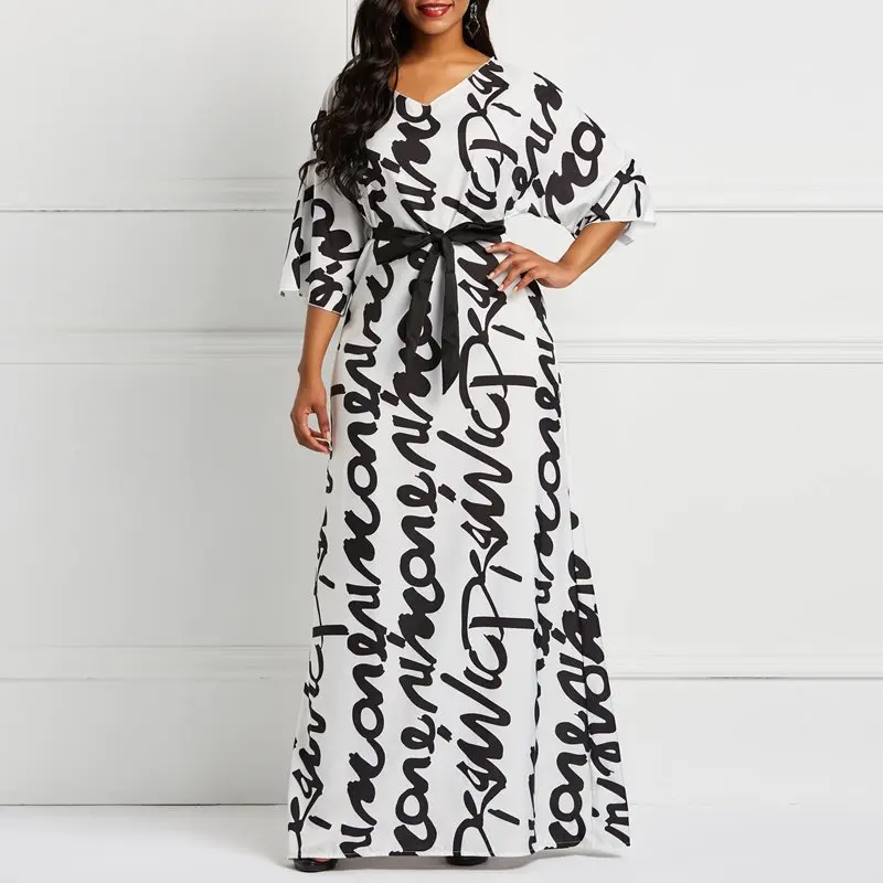Casual Women Long Maxi Dress 2019 Letter Printed Lace Up Summer Dress Female Elegant African White Maxi Dresses Boho Robe
Casual Women Long Maxi Dress 2019 Letter Printed Lace Up Summer Dress Female Elegant African White Maxi Dresses Boho Robe