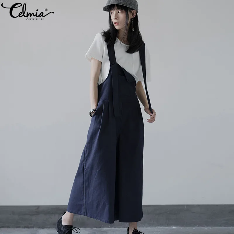 Celmia 2019 Summer Casual Women Loose Bib Overalls Linen Wide Leg Romper Long Jumpsuits Solid Strap Pockets Large Size Dungarees
Celmia 2019 Summer Casual Women Loose Bib Overalls Linen Wide Leg Romper Long Jumpsuits Solid Strap Pockets Large Size Dungarees