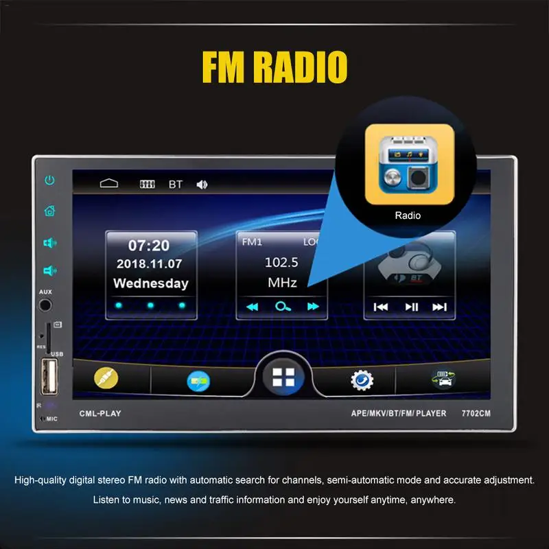 7 Inch HD Capacitor Full Touch Screen Dual USB Multifunction Car MP5 Bluetooth Stereo FM-7702CM MP5 Player
7 Inch HD Capacitor Full Touch Screen Dual USB Multifunction Car MP5 Bluetooth Stereo FM-7702CM MP5 Player
