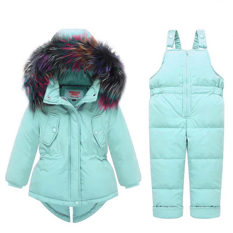 Baby Kids Girl Clothing Sets -25 Degree Russia Winter Colored Fur Hooded Coat + Overall Jumpsuit Snow Children Suit 
Baby Kids Girl Clothing Sets -25 Degree Russia Winter Colored Fur Hooded Coat + Overall Jumpsuit Snow Children Suit