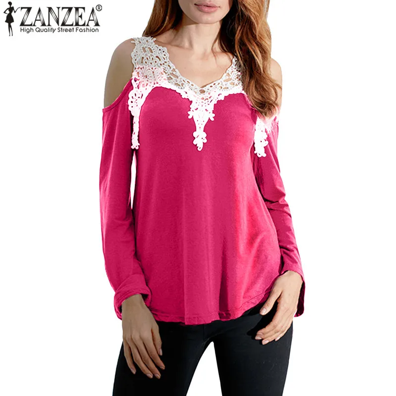 ZANZEA Women Blouses Shirts Sexy Ladies V Neck Off Shoulder Blusas Shirts Casual Loose Lace Splicing Long Sleeve Tops Femininas
ZANZEA Women Blouses Shirts Sexy Ladies V Neck Off Shoulder Blusas Shirts Casual Loose Lace Splicing Long Sleeve Tops Femininas