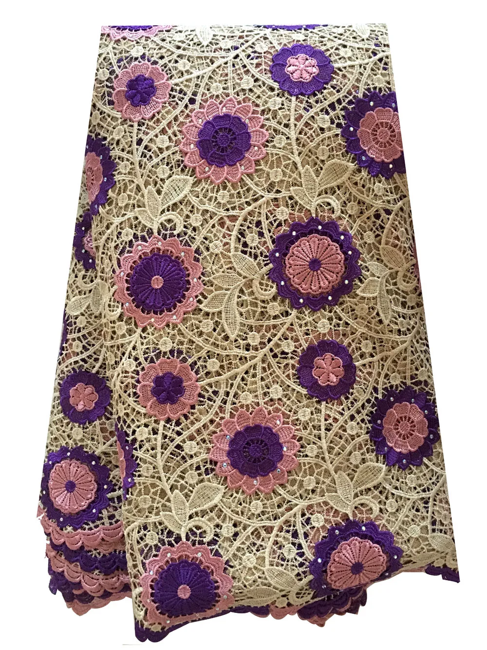 New Arrival Guipure Cord Lace Material High Quality Gold Pink Purple Embroidery Lace African Fabric with Beads
New Arrival Guipure Cord Lace Material High Quality Gold Pink Purple Embroidery Lace African Fabric with Beads