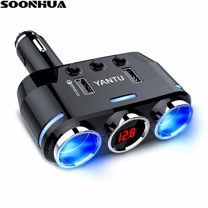 SOONHUA QC3.0 Car Cigarette Lighter Socket Splitter Dual USB Charger Adapter With Voltage Display 12V-24V For Phone MP3 Tablet
SOONHUA QC3.0 Car Cigarette Lighter Socket Splitter Dual USB Charger Adapter With Voltage Display 12V-24V For Phone MP3 Tablet