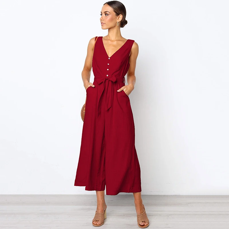Women Casual Jumpsuit Rompers Deep V-neck Button Bandage Pockets Wide Leg Pants Overalls For Women Playsuit Sexy Female Jumpsuit
Women Casual Jumpsuit Rompers Deep V-neck Button Bandage Pockets Wide Leg Pants Overalls For Women Playsuit Sexy Female Jumpsuit