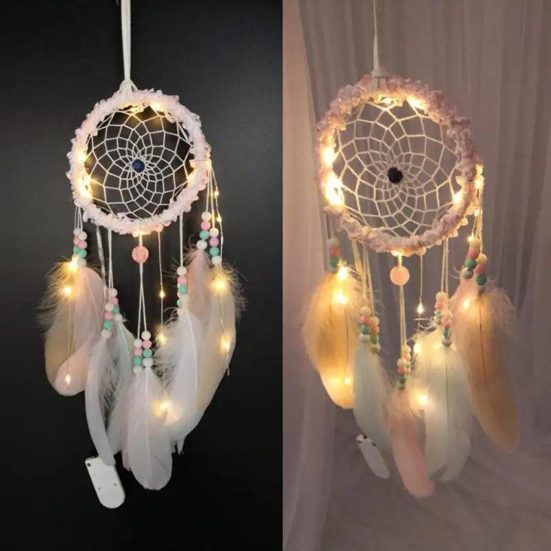 Handmade Feathers Beads Dream Catcher LED String Light Home Hanging Pendant Decor Ornament for Wall Bedroom Living Room
Handmade Feathers Beads Dream Catcher LED String Light Home Hanging Pendant Decor Ornament for Wall Bedroom Living Room