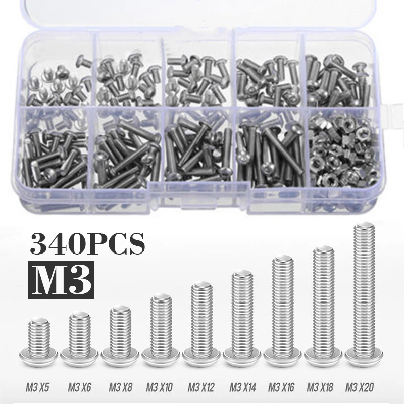 340Lot M3 A2 Button Head Hex Socket Stainless Steel Screw Bolt Nut M3 Screws Nuts Assortment Kit Fastener Hardware
340Lot M3 A2 Button Head Hex Socket Stainless Steel Screw Bolt Nut M3 Screws Nuts Assortment Kit Fastener Hardware