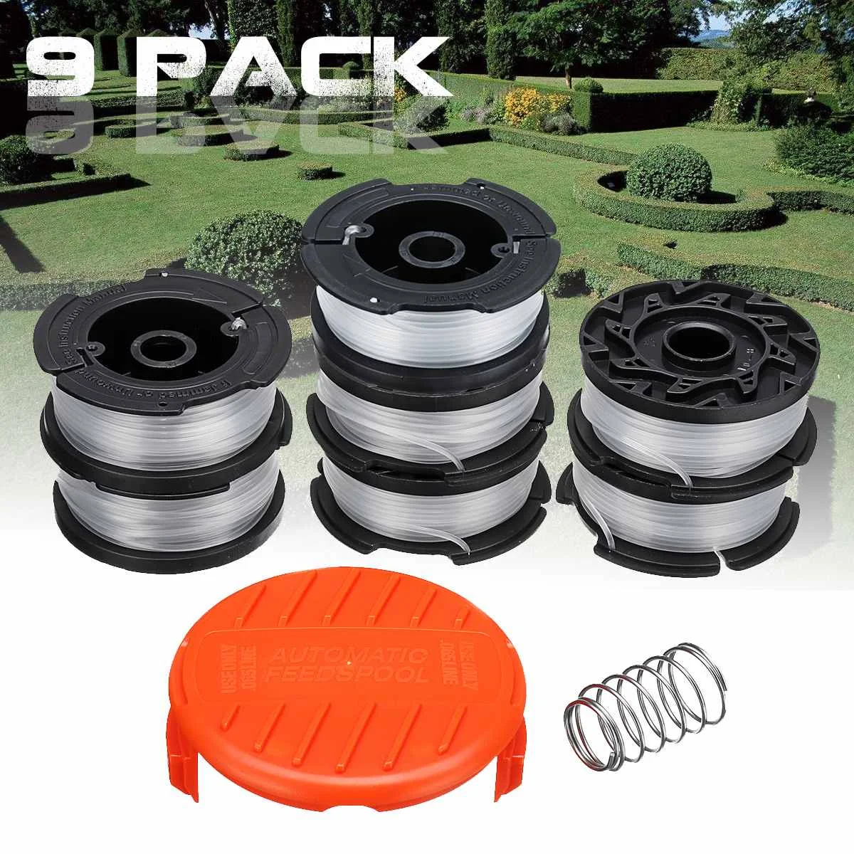 

9pcs 30ft 0.065 Inch Trimmer Head Line and Spool Cap Cover For Black And Decker GH400 GH500 GH600 Replacement Parts Spool Line