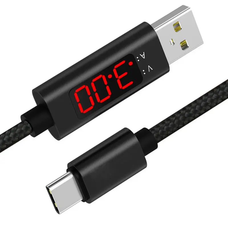 Фото Кабель USB Type C QC 3 0 быстрая зарядка напряжение и Текущий Дисплей Плетеный кабель