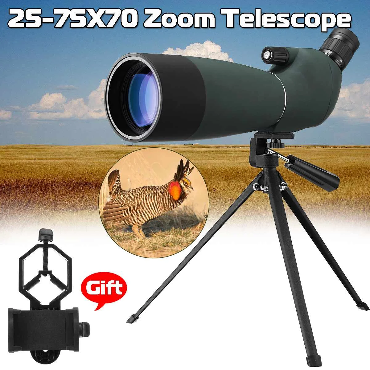 25-75x70 BAK4 Zoom Monocular Spotting Scope with Tripod Phone Holder Waterproof Bird Watching Scope Binoculars
25-75x70 BAK4 Zoom Monocular Spotting Scope with Tripod Phone Holder Waterproof Bird Watching Scope Binoculars
