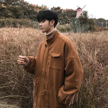 

2018 Autumn And Winter Pattern Korean Leisure Time Tide Male Increase Thickening Woolen Overcoat loose large size Coat