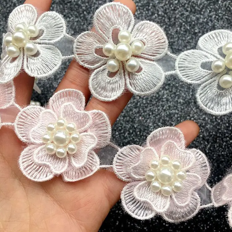 9 шт. роскошные белые 3D Цветы бисер вышивка кружева аппликация отделка ленты