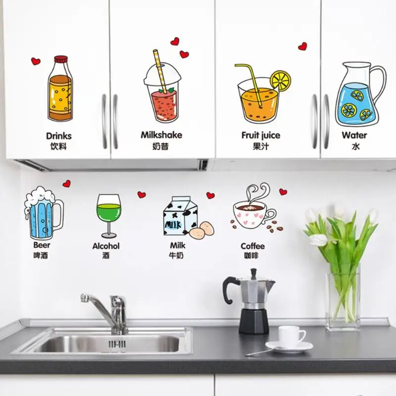 DIY Cartoon Kitchen Wall Sticker Decoration Refrigerator Door Stickers Food Fruit Removable Wall Sticker Home Decoration
