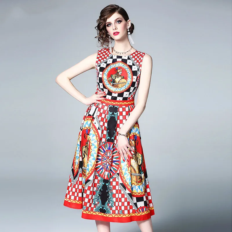 Designer Runway Women 2019 Summer Dress Sicilian Holiday Vintage Warrior Checkerboard Print Tank Dress Elegant Long Vestidos
Designer Runway Women 2019 Summer Dress Sicilian Holiday Vintage Warrior Checkerboard Print Tank Dress Elegant Long Vestidos