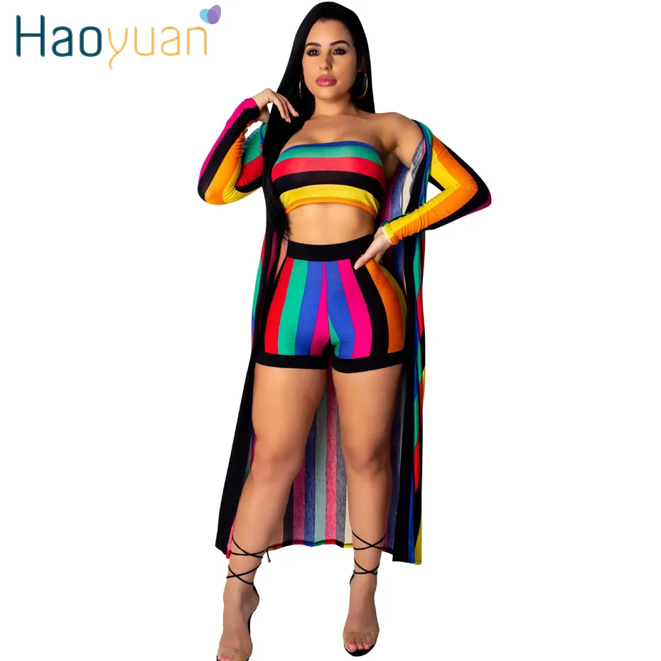 HAOYUAN Stripedd 3 Piece Set Long Cloak+Crop Top+Shorts Suit Boho Beach Outfits Sexy Club Summer Clothes for Women Matching Sets
HAOYUAN Stripedd 3 Piece Set Long Cloak+Crop Top+Shorts Suit Boho Beach Outfits Sexy Club Summer Clothes for Women Matching Sets