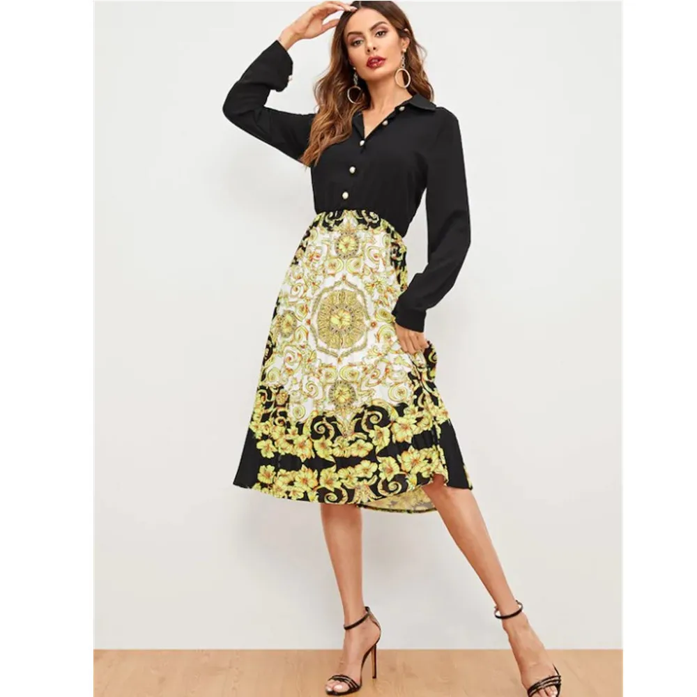 2019 Women New Fashion Long-Sleeved Dress Retro V-neck Stitching Shirt Dress Slim Black Slim Dress #60
2019 Women New Fashion Long-Sleeved Dress Retro V-neck Stitching Shirt Dress Slim Black Slim Dress #60