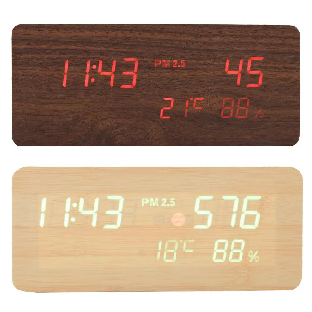 Voice-activated Wood Table Lamp LED Light Alarm Clock Thermometer Humidity Display Acoustic Control Sen Alarm Clock
Voice-activated Wood Table Lamp LED Light Alarm Clock Thermometer Humidity Display Acoustic Control Sen Alarm Clock