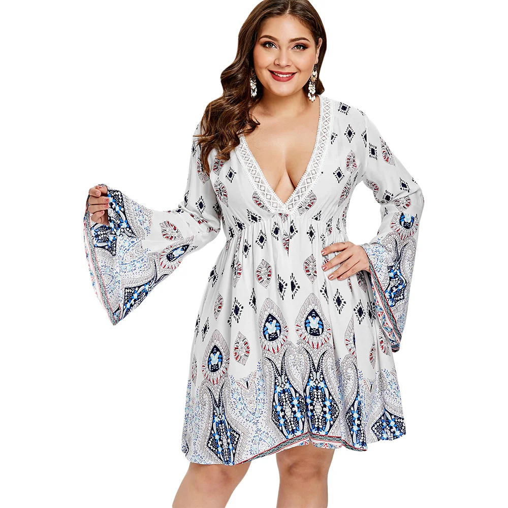 Retro Plus Size Women Floral Print Boho Dress Sexy V-Neck Flare Sleeves Casual Mini Dresses Spring Summer Beach Vestidos 5XL
Retro Plus Size Women Floral Print Boho Dress Sexy V-Neck Flare Sleeves Casual Mini Dresses Spring Summer Beach Vestidos 5XL