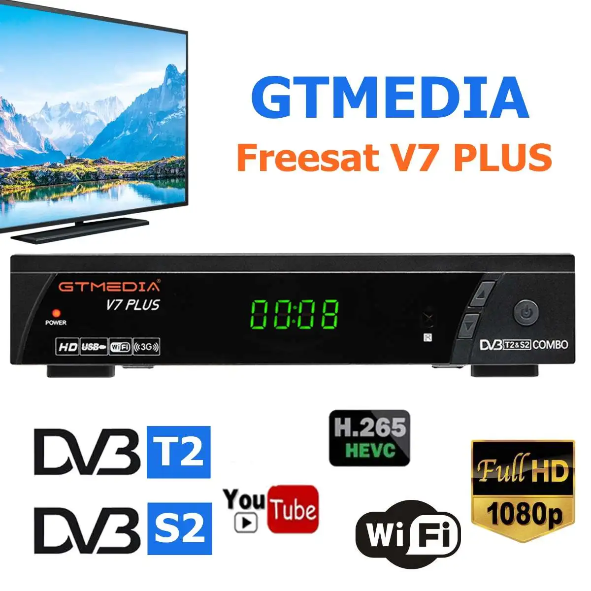 GTMEDIA V7 PLUS DVB-S2 Satellite DVB-T2 Terrestrial TV Combo Receiver Support H.265 Spanish Italian
GTMEDIA V7 PLUS DVB-S2 Satellite DVB-T2 Terrestrial TV Combo Receiver Support H.265 Spanish Italian