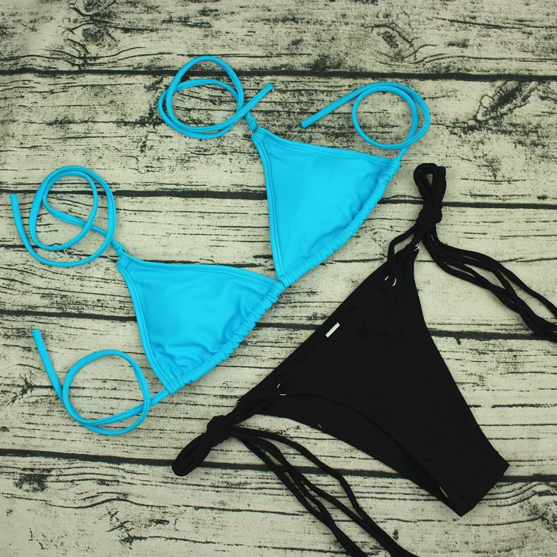 2019 Solid Bikini Brazillian Swimsuit Women black Bikini Set Rope maillot de bain femme Thong Bottom Swimwear Backless Biquini
2019 Solid Bikini Brazillian Swimsuit Women black Bikini Set Rope maillot de bain femme Thong Bottom Swimwear Backless Biquini