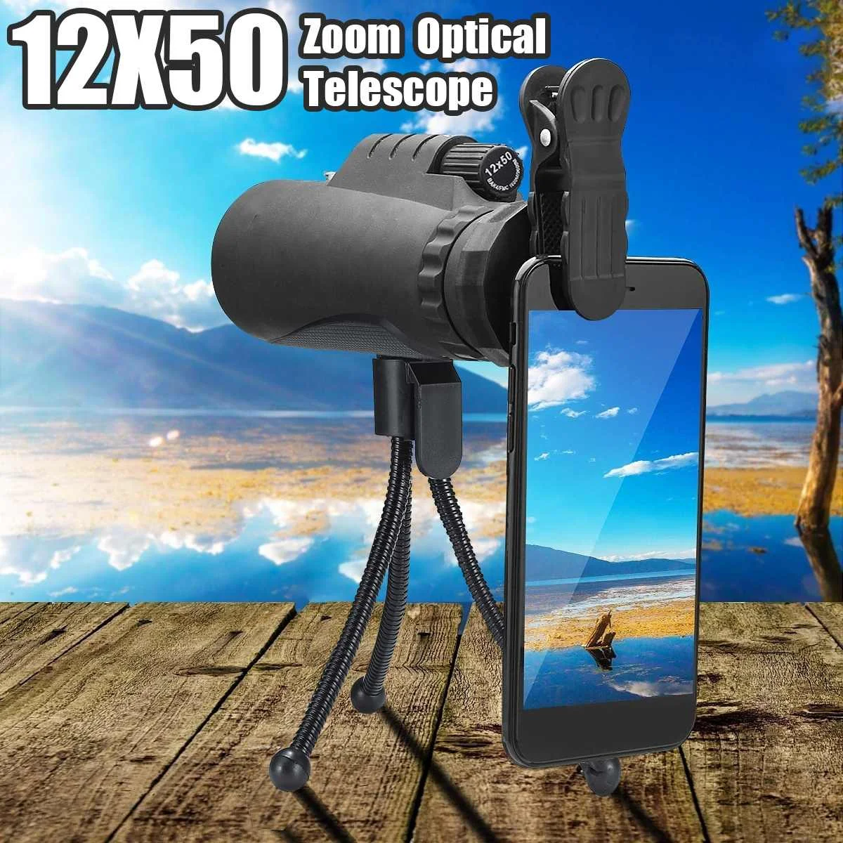 12x50 Zoom Optical Monocular Telescope Smartphone HD Mini Monocular for Outdoor Hunting Camping Scopes with Clip Tripod
12x50 Zoom Optical Monocular Telescope Smartphone HD Mini Monocular for Outdoor Hunting Camping Scopes with Clip Tripod