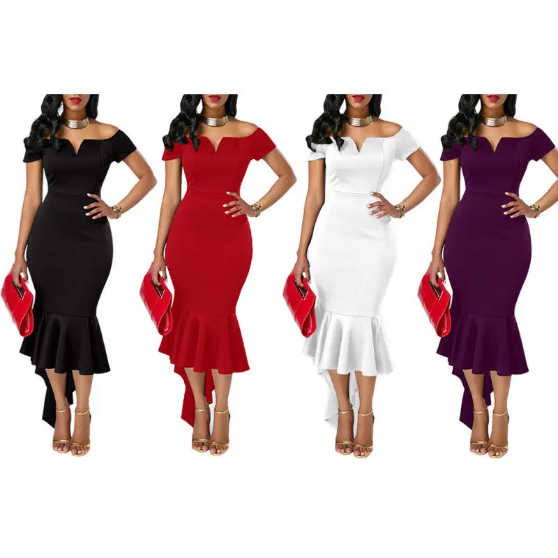 Women's Off Shoulder Short Sleeve Solid Bodycon Ruffles Evening Party Tuxedo Midi Slim Dress
Women's Off Shoulder Short Sleeve Solid Bodycon Ruffles Evening Party Tuxedo Midi Slim Dress