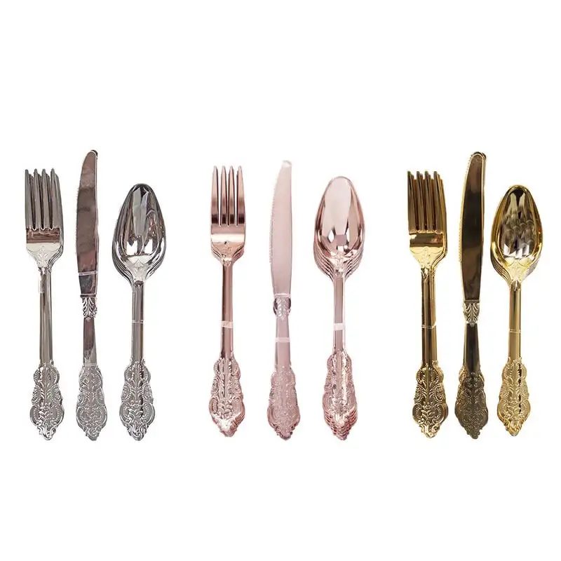 12PCS Tableware Set Disposable Imitation Metal Plastic Gold Silver Carved Embossed Cutlery Western Wedding Party Tableware
12PCS Tableware Set Disposable Imitation Metal Plastic Gold Silver Carved Embossed Cutlery Western Wedding Party Tableware