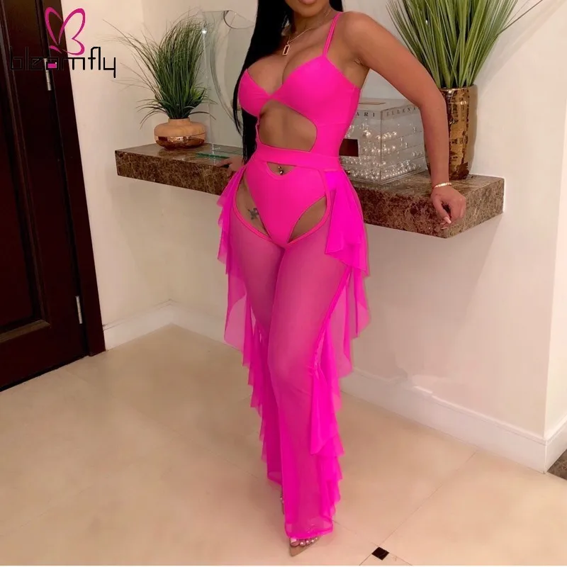 Sexy Two Piece Set Hollow Out Bodysuit +Mesh Ruffle Pants Beach Club Set 2019 Summer Women Party Matching 2 Piece Set Outfits 
Sexy Two Piece Set Hollow Out Bodysuit +Mesh Ruffle Pants Beach Club Set 2019 Summer Women Party Matching 2 Piece Set Outfits