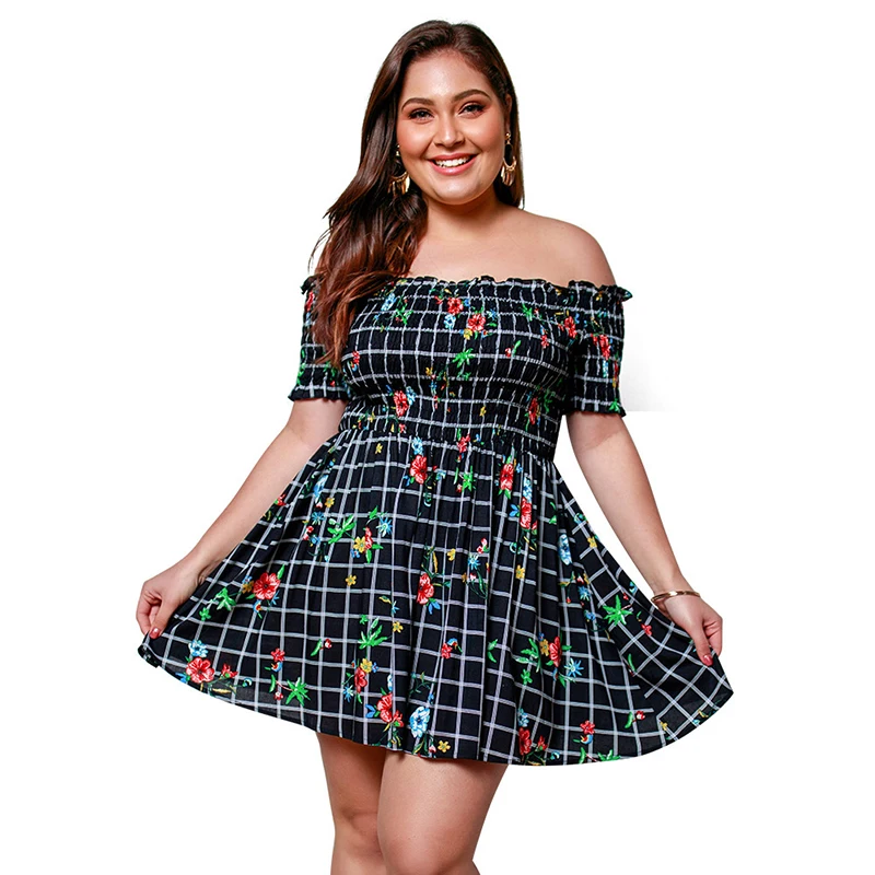 2019 Spring And Summer New Women'S Slash Neck Off-Shoulder Print Short-Sleeved Dresses Female'S Sexy Large Size Dresses
2019 Spring And Summer New Women'S Slash Neck Off-Shoulder Print Short-Sleeved Dresses Female'S Sexy Large Size Dresses