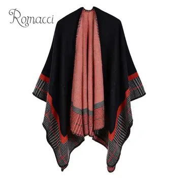 

Vintage Women Knitted Shawl Poncho Faux Cashmere Plaid Stripes blanket scarf Open Front Autumn Winter Warm Cape echarpe 2019