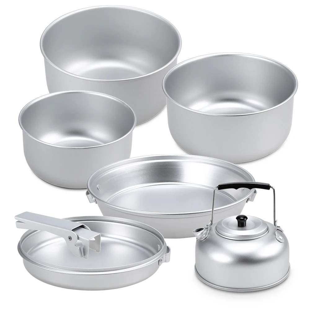 Portable Outdoor Camping Cookware Set Lightweight Anodized Aluminum Cookset Cooking Pot Pan Tea Kettle Set with Handle
Portable Outdoor Camping Cookware Set Lightweight Anodized Aluminum Cookset Cooking Pot Pan Tea Kettle Set with Handle