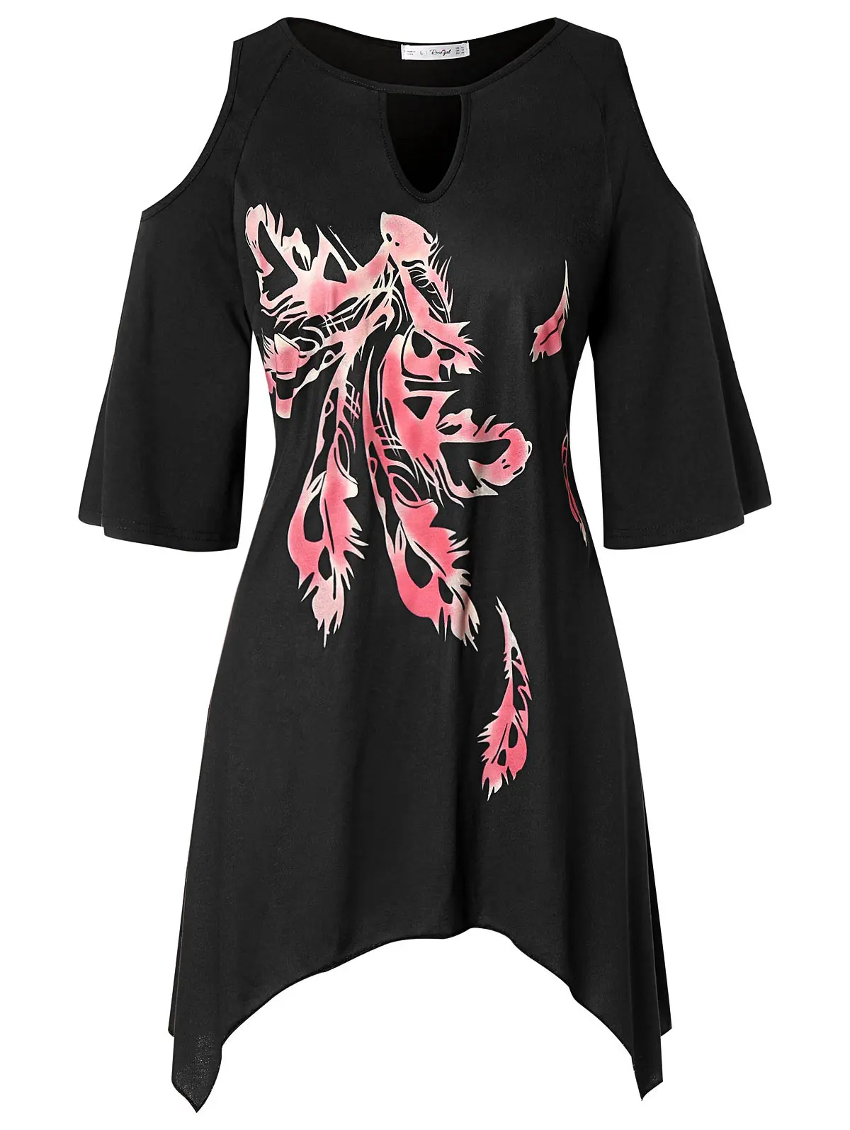 Wipalo Women Plus Size 5XL Cold Shoulder Keyhole Neck Feather Printed T-Shirt Three Quarter Sleeves Casual Asymmetrical Tee Tops
Wipalo Women Plus Size 5XL Cold Shoulder Keyhole Neck Feather Printed T-Shirt Three Quarter Sleeves Casual Asymmetrical Tee Tops