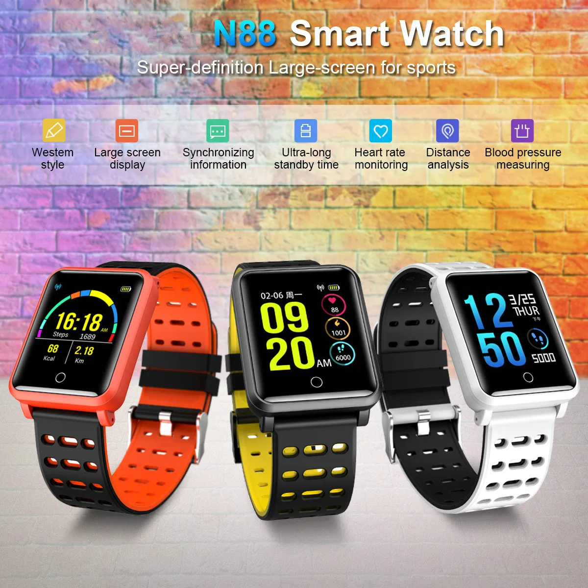 

N88 Smart Watch IP68 Waterproof Heart Rate Blood Pressure Sleep Monitor Sedentary Call Reminder Remote Control Camera Anti-lost