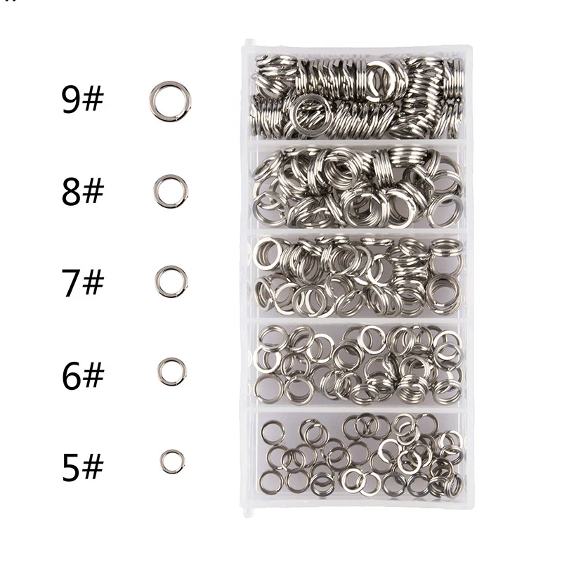 200pcs 5-Size Stainless Steel Split Ring Lure Tackle Connector Fishing Solid