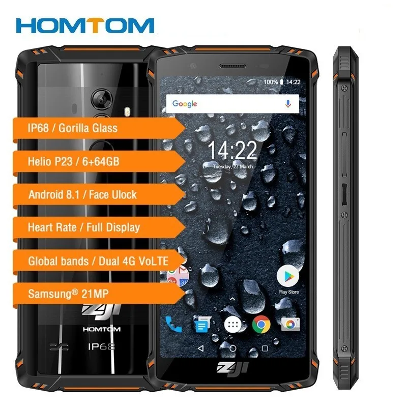 

HOMTOM ZOJI Z9 IP68 Waterproof Helio P23 Android 8.1 Octa core Smartphone 5.7" 6GB 64GB 5500mAh Face ID Fingerprint Mobile phone