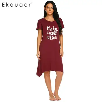 Ekouaer Summer Nightdress Sleepwear Women O-Neck Short Sleeve Loose Maternity Nightgown Female Chemise Sleepshirts Dress
Ekouaer Summer Nightdress Sleepwear Women O-Neck Short Sleeve Loose Maternity Nightgown Female Chemise Sleepshirts Dress